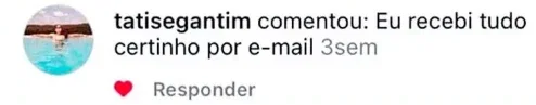 Comentário de cliente: eu recebi tudo certinho por e-mail
