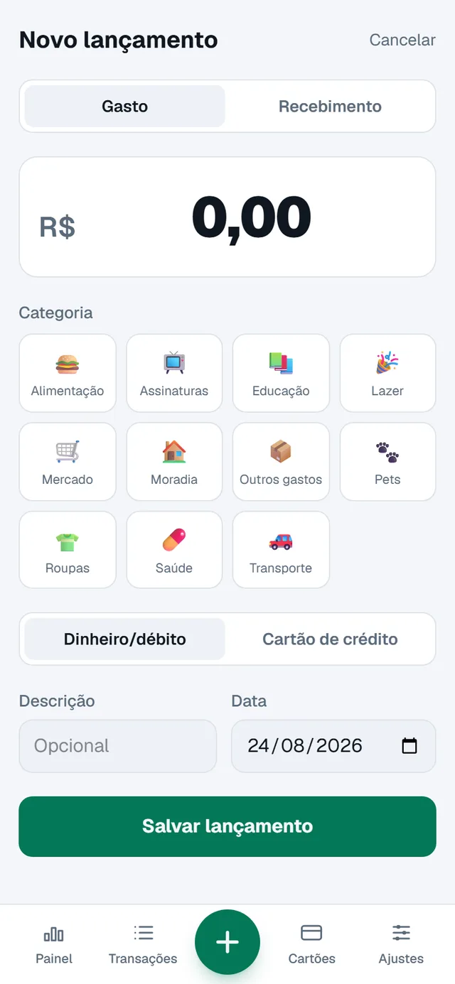 Tela do aplicativo: Lançar leva segundos